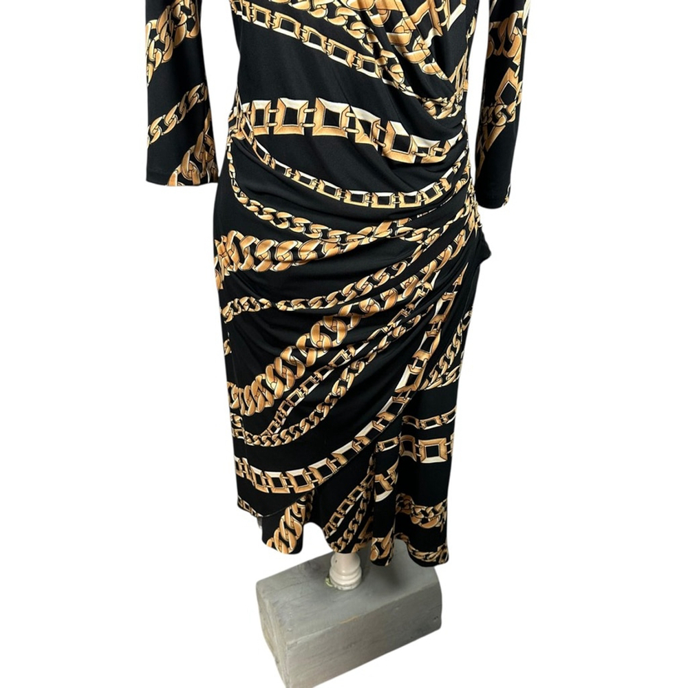 Janine Chain Link Print Faux Wrap Midi Sheath Dress Womens L Cocktail Vintage - Picture 4 of 10